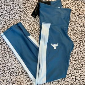 Under Armour Project Rock ankle crop compression leggings, small, teal